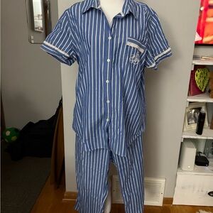 Women’s Ralph Lauren Blue Stripe Pajama Set - Classic Button-Up sz. XL